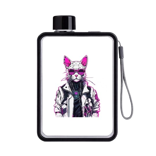 Cyberpunk Cat: Neon Outlaw Flat Water Bottles