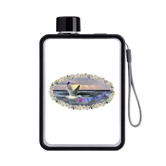sea beach sunset seagull kitsch flashy magic Flat Water Bottles