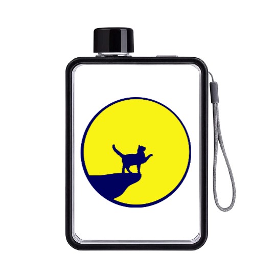 Cat Moon Cliff At Night Werewolf Round Howling Fun Flat Water Bottles