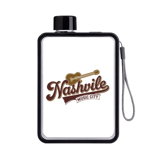 Nashville Music City Logo with Guitar Illustration Flat Water Bottles