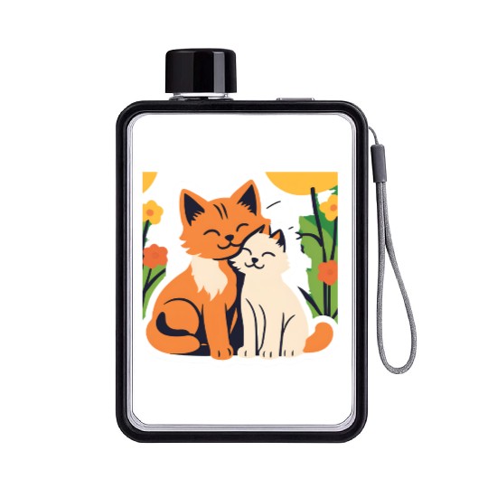 3d cat dou sweet and joyful Flat Water Bottles