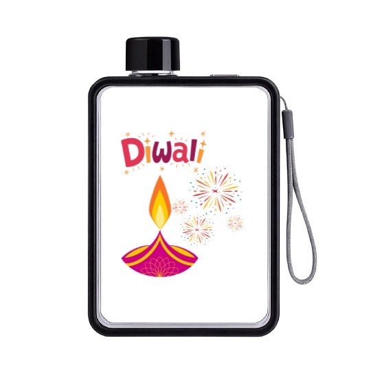 Diwali Design with Lamp & Festive Fireworks Flat Water Bottles