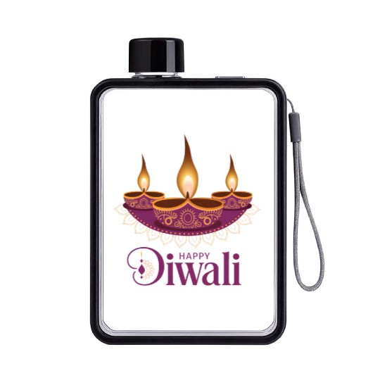Happy Diwali with Beautiful Diya Lamps Flat Water Bottles