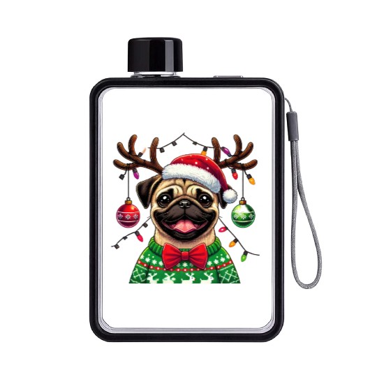 Cute Dog Wearing Santa Hat with Joyful Christmas Flat Water Bottles