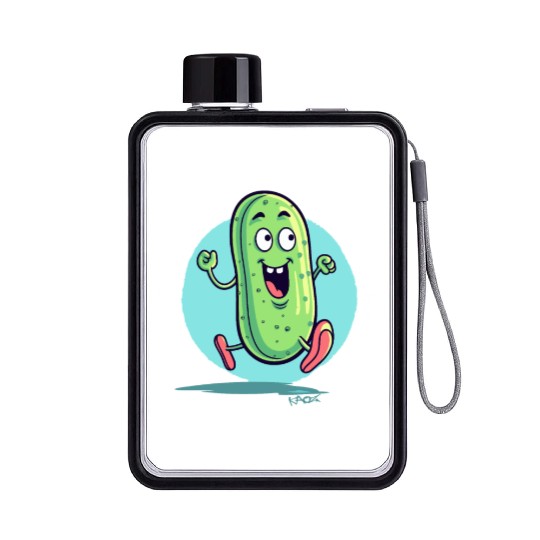 A Happy Running Pickle Flat Water Bottles