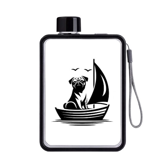 Pug silhouette sailboat minimalist Flat Water Bottles