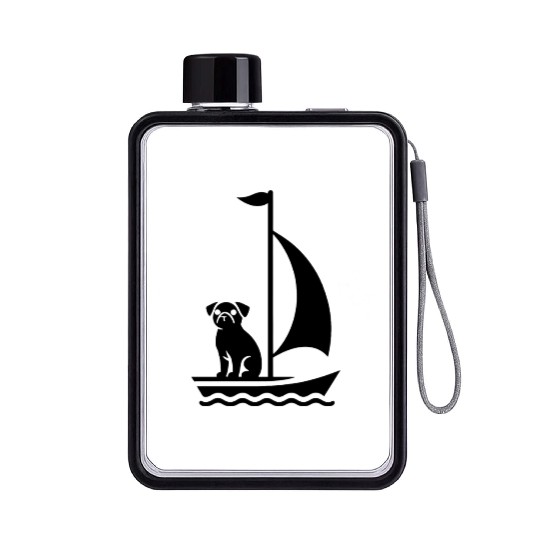 Pug in Boat Silhouette Sailing Minimalist Flat Water Bottles
