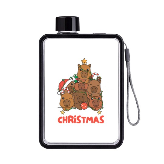 Capybara Christmas Tree Merry Christmas Flat Water Bottles