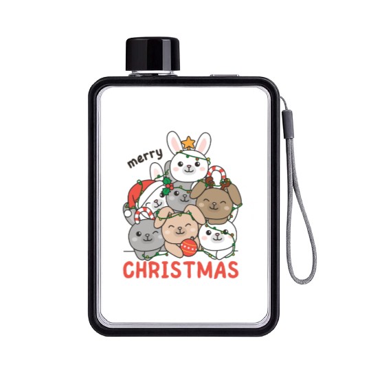 Bunny Christmas Tree Merry Christmas Flat Water Bottles