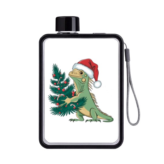 Christmas Tree Santa Iguana Flat Water Bottles