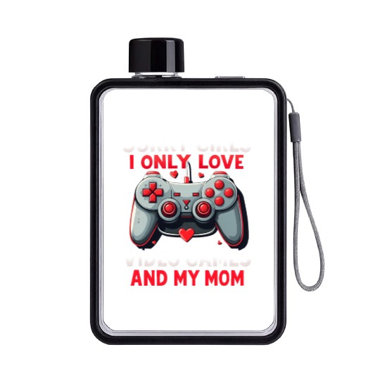Valentines Day Boys kids Mom Son Video Games Gamer Flat Water Bottles