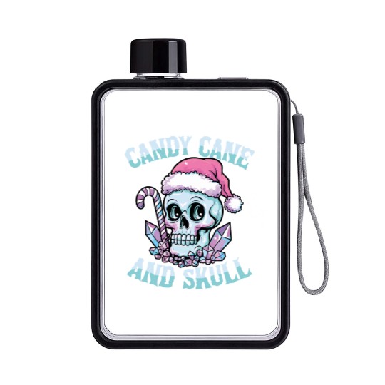 Candy Cane And Skull Pastel Goth Christmas Skull Flat Water Bottles