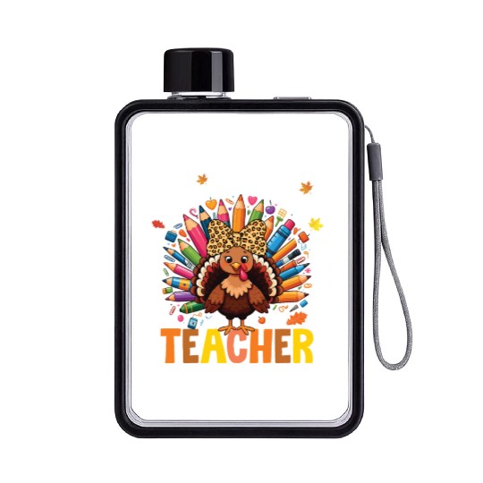 One Thankful Teacher Thanksgiving Turkey Cute Flat Water Bottles