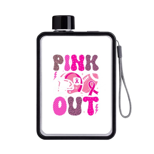 Pink Out Breast Cancer Football Mom Girls Women Flat Water Bottles