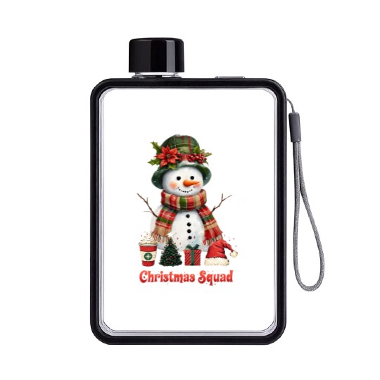 Snowman Christmas Family Gathering Flat Water Bottles