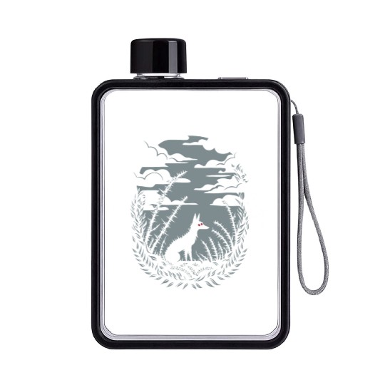 Dark Cottagecore Nighttime Wilderness with Wolf Flat Water Bottles
