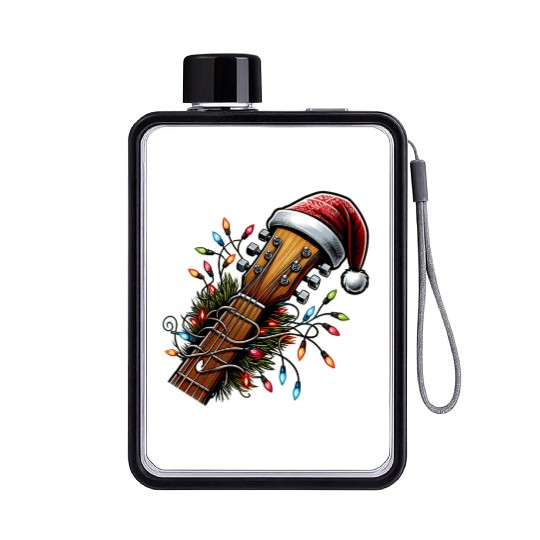 Guitar Player Guitarist Christmas Hat Xmas Flat Water Bottles