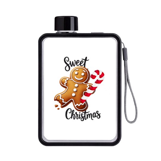 Happy gingerbread man with candy cane Flat Water Bottles