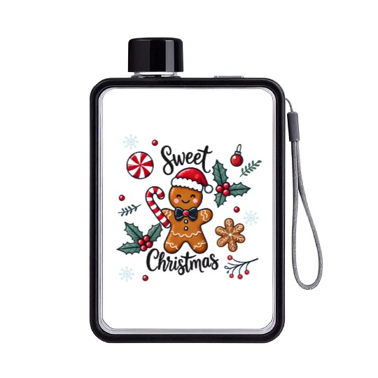 Happy gingerbread man with candy cane Flat Water Bottles