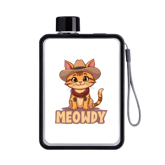 Cowboy Cat "Meowdy" Western yellow wild west cat Flat Water Bottles