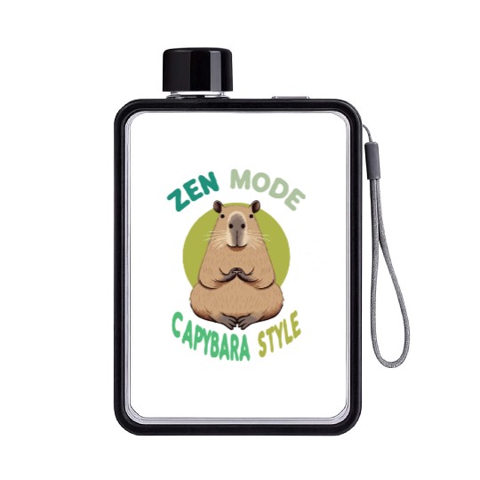 gift idea funny quote zen design Capybara Flat Water Bottles