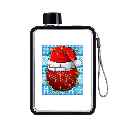Cricket Ball Christmas Lights Flat Water Bottles