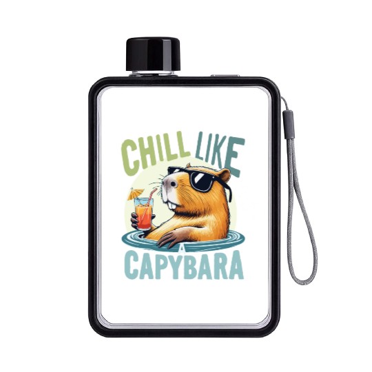 gift idea funny quote zen design Capybara Flat Water Bottles