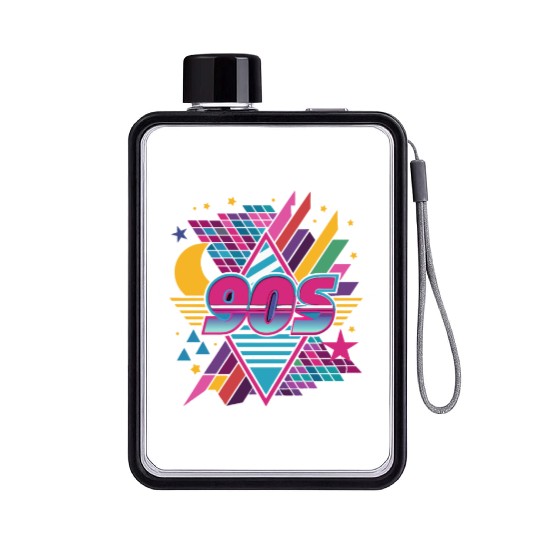 Retro 90s Geometric Neon Design Flat Water Bottles