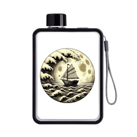Vintage Sailboat Monohull Tsunami Storm Flat Water Bottles