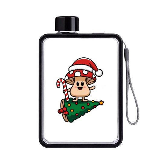 Christmas Mushroom Wearing Santa Hat Flat Water Bottles