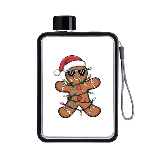 Can't Catch Me, Retro Christmas, Gingerbread Funny Flat Water Bottles