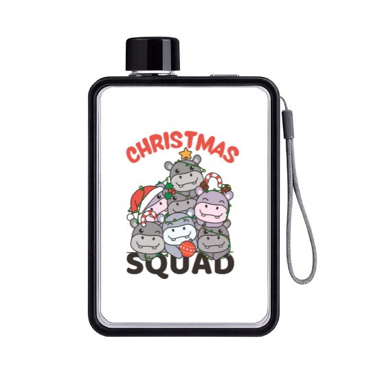 Hippo Christmas Tree Christmas Squad Hippos Flat Water Bottles