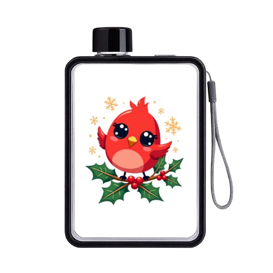 Elegant Christmas Cardinal on Holly Branch Flat Water Bottles
