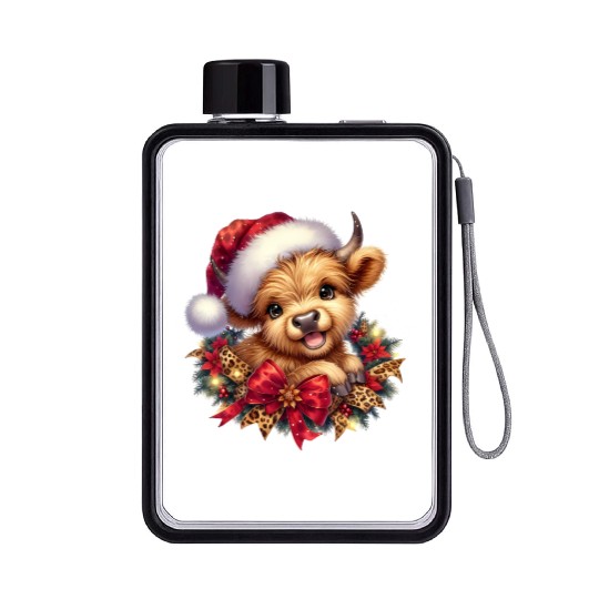 Christmas Merry Christmas For Gift Highland Cow Flat Water Bottles