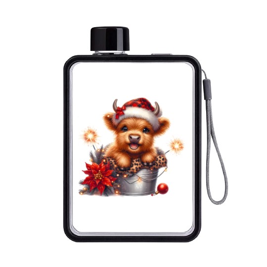 Christmas Merry Christmas For Gift Highland Cow Flat Water Bottles
