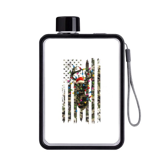 American Flag Christmas Camo Hunting Reindeer Xmas Flat Water Bottles