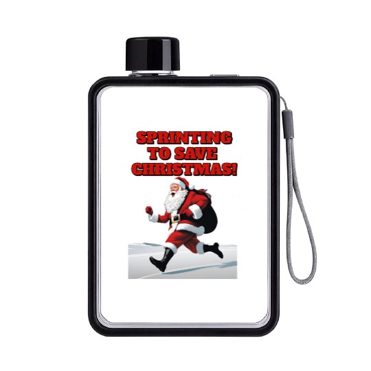 Sprinting To Save Christmas - Santa Claus Running Flat Water Bottles