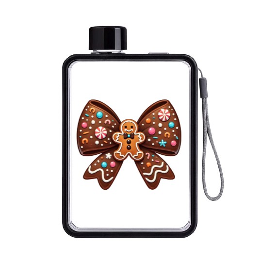Gingerbread Bow, Merry Christmas Flat Water Bottles