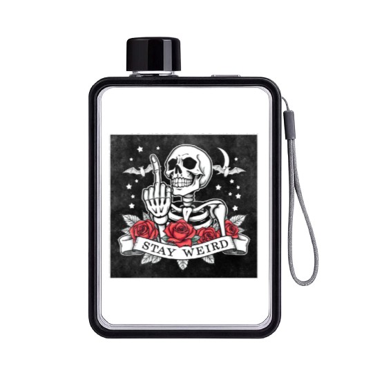 Stay weird skeleton middle finger Flat Water Bottles