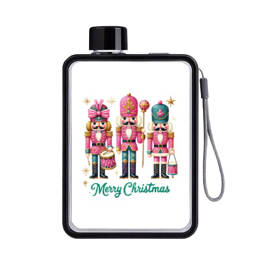 Glitter Nutcracker Friends, Merry Christmas Flat Water Bottles