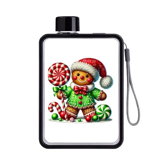 Gingerbread Christmas, Merry Christmas, Candy Flat Water Bottles