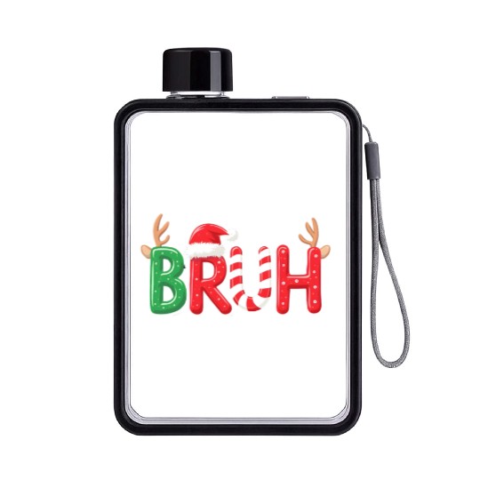 Bruh Christmas Reindeer Candy Cane Funny Holiday Flat Water Bottles
