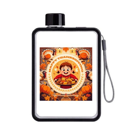 child celebrate Happy Thanksgiving Roasted Potato Flat Water Bottles