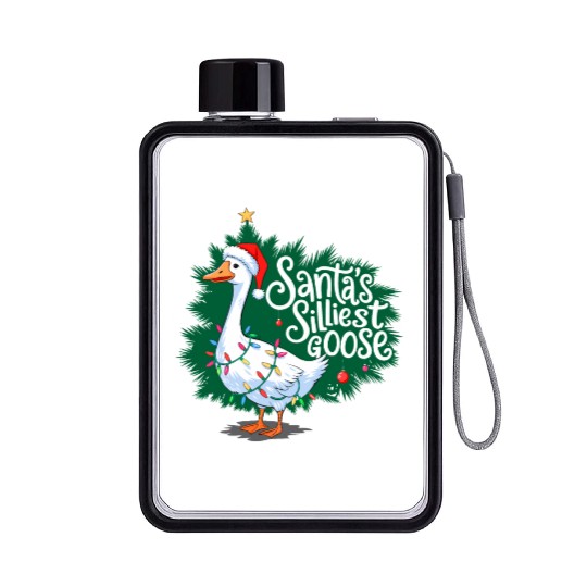 Santa s silliest goose Funny Christmas Family Flat Water Bottles