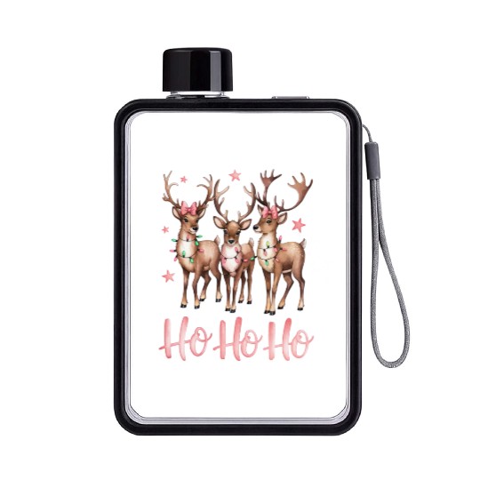Ho Ho Ho Deer, Merry Christmas Flat Water Bottles