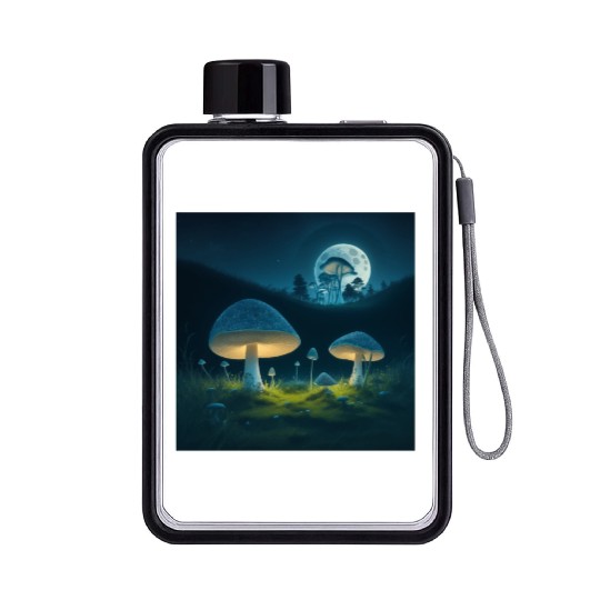 mushrooms in grass Flat Water Bottles