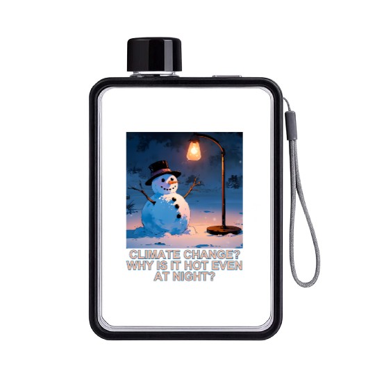 Frosty Snowman Under Street Lights Christmas Flat Water Bottles