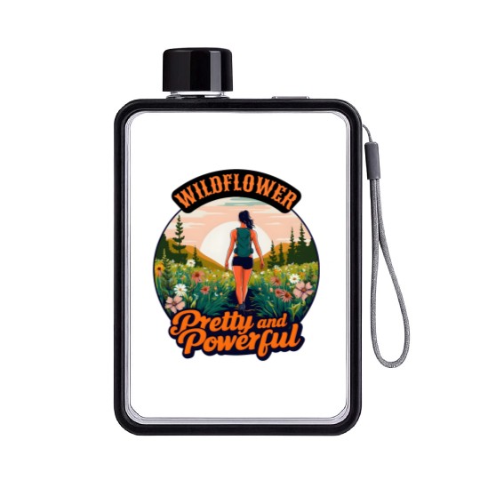Wildflower Pretty and Powerful - Hiking Women Flat Water Bottles