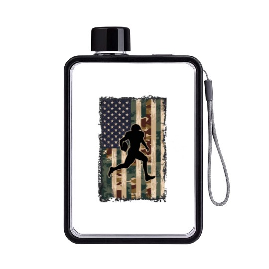 Camo US Flag American Vintage Football Player Flat Water Bottles