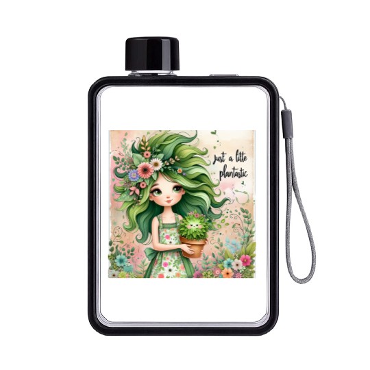 Cute Plantastic Girl Cute Floral Green Hair-Gift D83C DF38 Flat Water Bottles